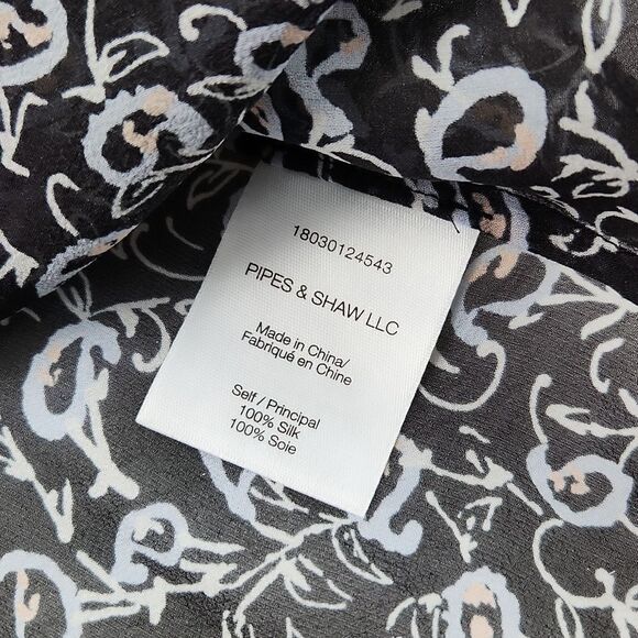 Veronica Beard -561 Silk Buttoned Ruffle Blouse Long Sleeve Navy and Gold Size 6 - Picture 9 of 12